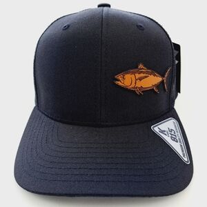 Tuna Fishing Leather Patch Trucker Mesh Snapback Black